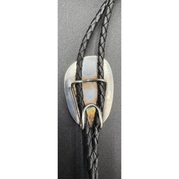 Vtg Bolo Tie Native American Purple Agate Leather Lace Sterling Silver Bullet - Picture 5 of 8